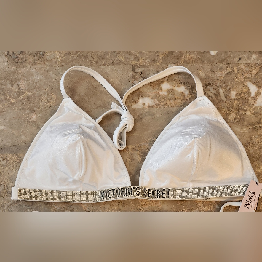 S M L Xl Xxl Vs Swim Shine Strap Triangle Bikini Top White